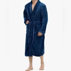 Luxury Plush Fleece Bathrobe / medium/ navy blue